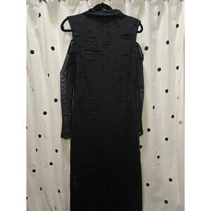 Killstar Biter black fishnet cold shoulder long sleeves maxi dress side slits